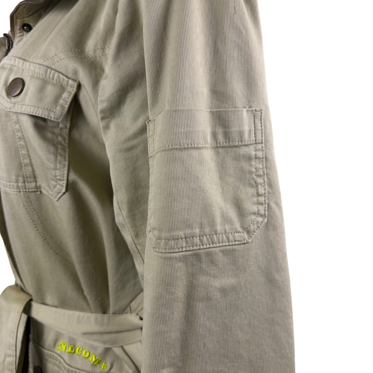 Volcom Women Khaki Cotton/Elastane Jacket Belted Military Style Size L