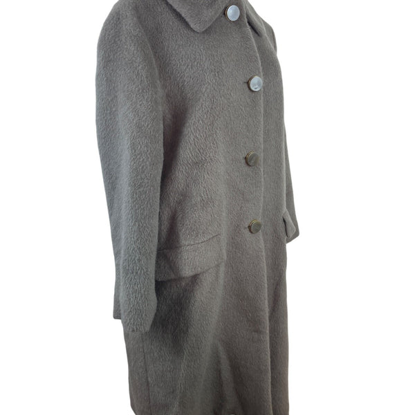 Purificacion Garcia Women's Gray Alpaca Long Buttoned Coat With Pockets Sz 42
