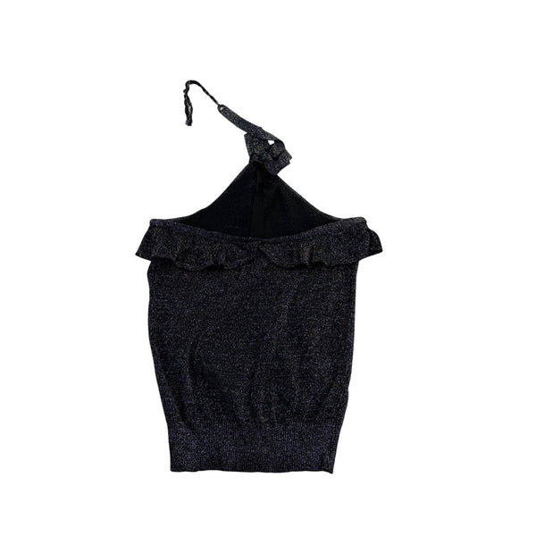 New York & Company Womens Black Halter Top With Ruffle Detail Size XS