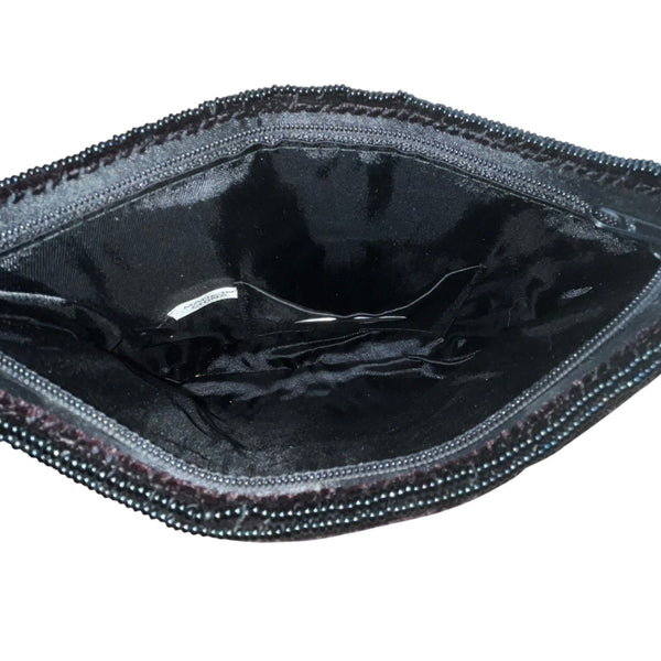 La Regale Women’s Black Beaded Floral Design Velvet Crossbody Bag