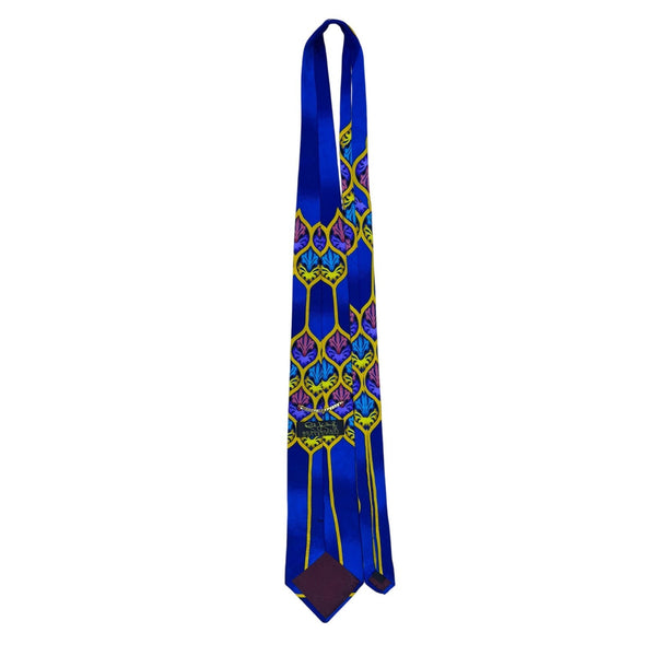 Rush Limbaugh No Bounderies Blue & Yellow Silk Geometric Pattern Necktie