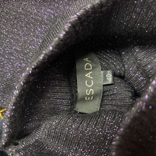 Escada Purple Frostfox Fur Cuff Glitter Set Turtleneck Vest Cardigan Sz 40