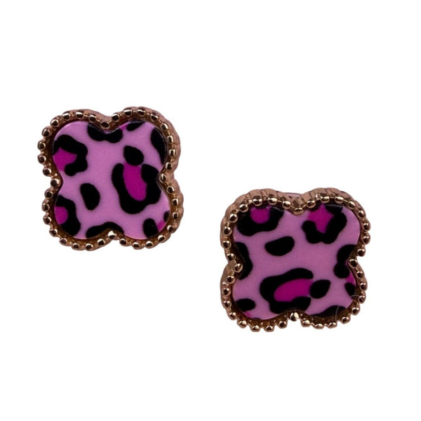 Park Lane Womens Pink Black Leopard Print Stud Earrings Rose Gold Tone Gift Set