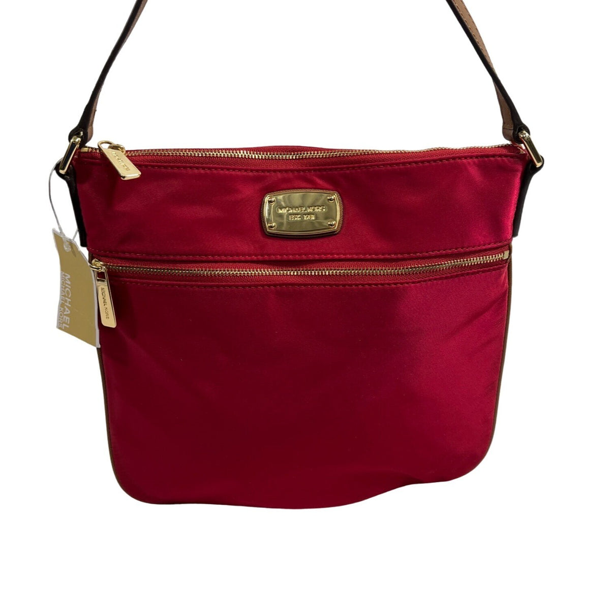 Michael Kors Women's Red Jet Set Flat Crossbody Bag With Gold Accents Sz M - NWT