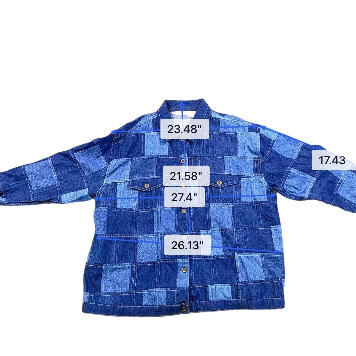 Erica Brooke Womens Blue Cotton Patchwork Jacket Denim Button Up Plus Size 24