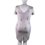St. John Women’s Silver Sheath Metallic Dress Embroidered Short Sleeve Sz 12