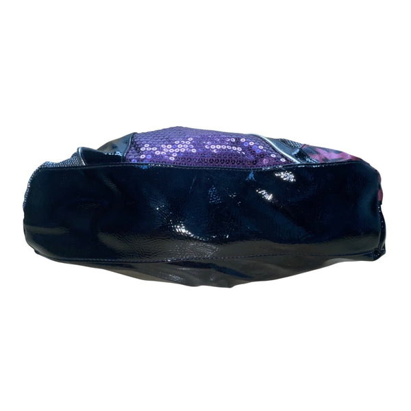 Women’s Black & Purple Sequin Leopard Patchwork Buckle Detail Shoulder Bag