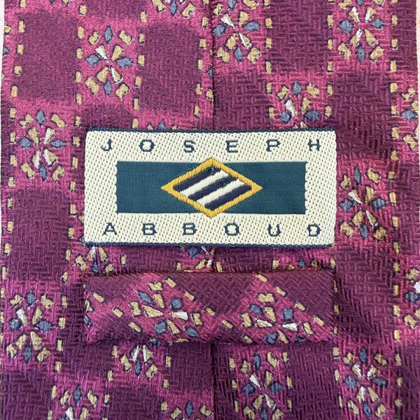 Joseph Abboud Men’s Burgundy Floral Pattern Silk Necktie Checkered Design