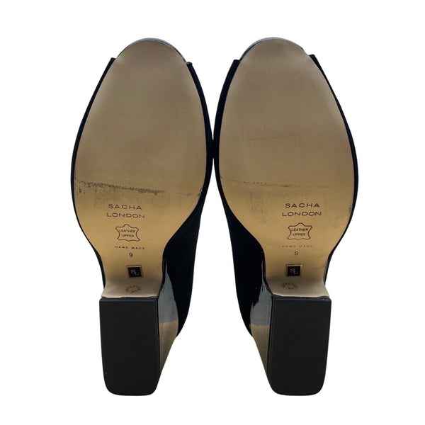 Sacha London Black Suede Peep-Toe Buckle Strap Saba Block Heel Pumps Sz 9
