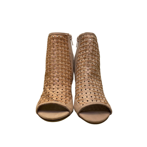 Nina New York Women’s Tan Peep Toe Mesh Cutout Heeled Sandals Size 6.5M