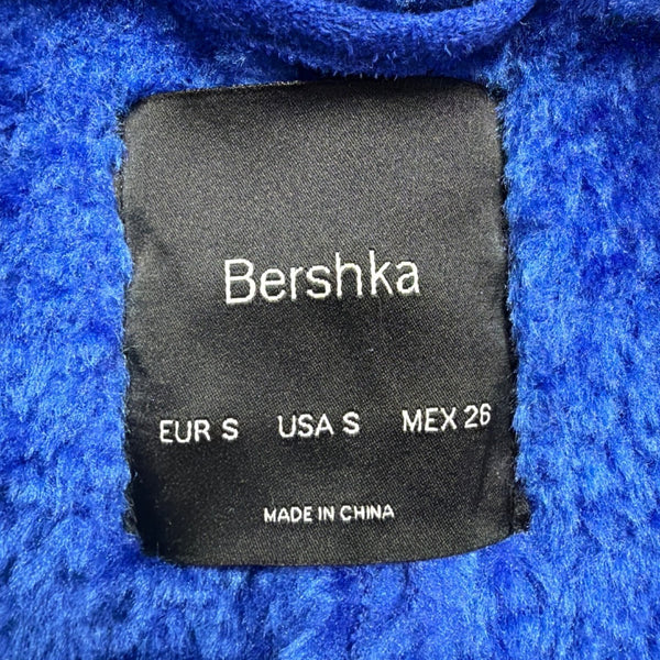 Bershka Womens Blue Faux Shearling Biker Jacket With Zipper Pockets Size S