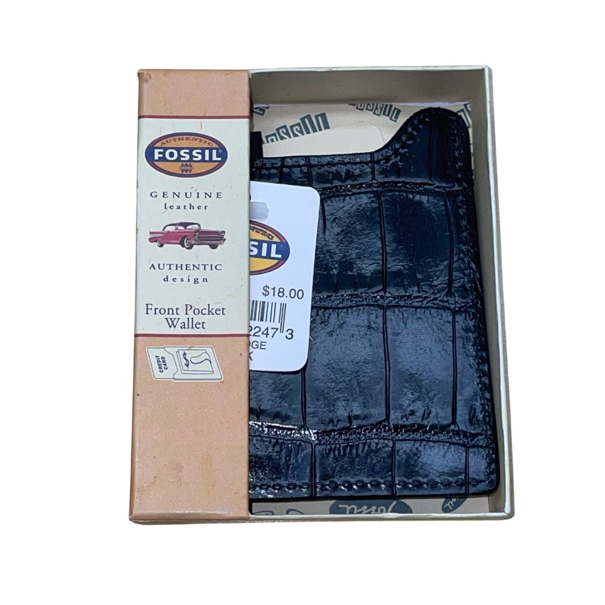 Fossil Men’s Black Embossed Leather Money Clip Cambridge Card Wallet