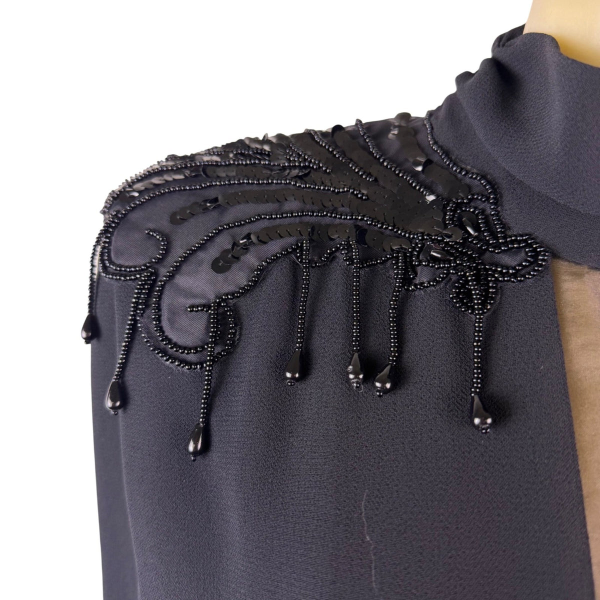 Ursula Womens Black Polyester Beaded Capelet Formal Dress Elegant Design Size 8P