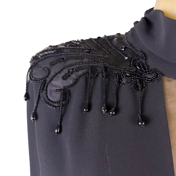 Ursula Womens Black Polyester Beaded Capelet Formal Dress Elegant Design Size 8P