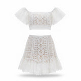 Selfie Leslie Womens White Crochet Lace 2-Piece Outfit Top XS  & Skirt S 