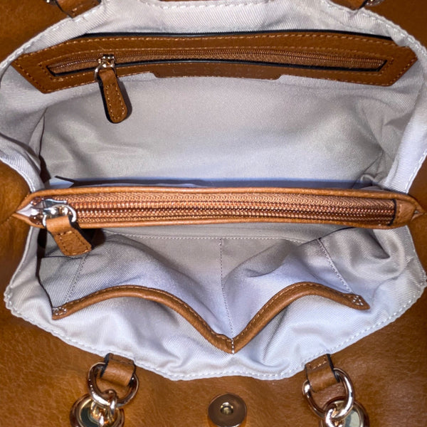 Lauren Conrad Women’s Brown Faux Leather Gold Flower Hardware Shoulder Bag