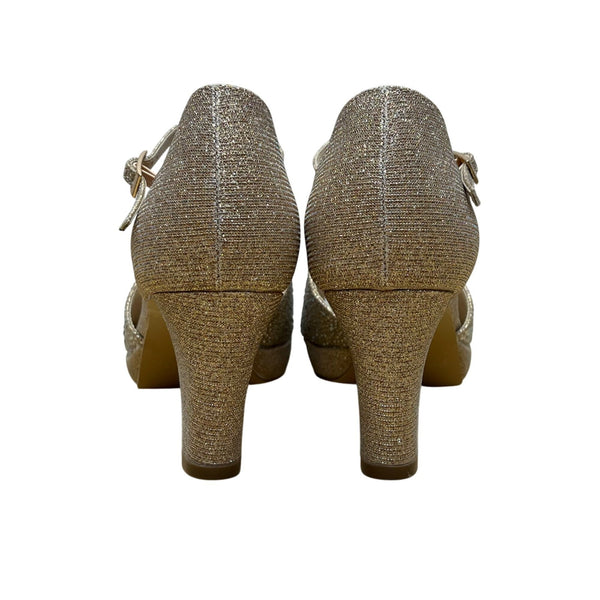 Paradox London Women’s Champagne Glitter T-Bar Nora Open Toe Heels Size 7M