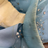 Vintage Womens Blue Embellished Sheer Long-Sleeve Gown With Beaded Overlay