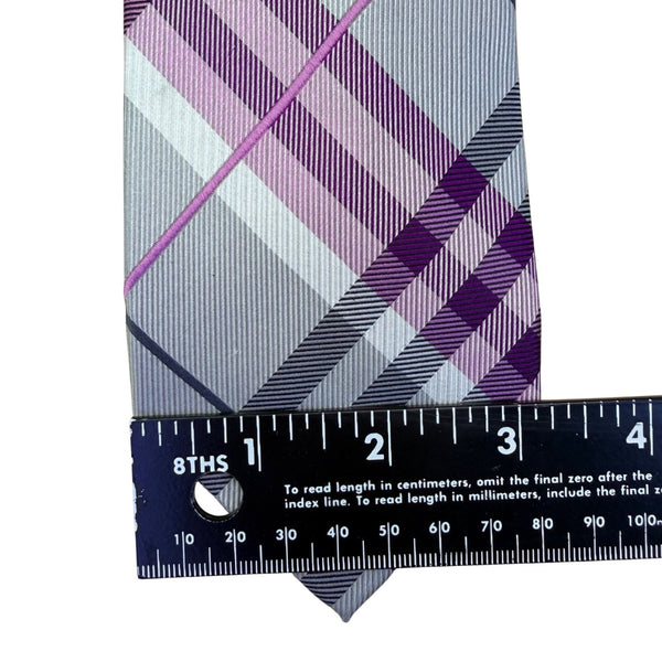 Croft & Barrow Mens Purple & Gray 100% Silk Plaid Tie Hand Made Business/Party