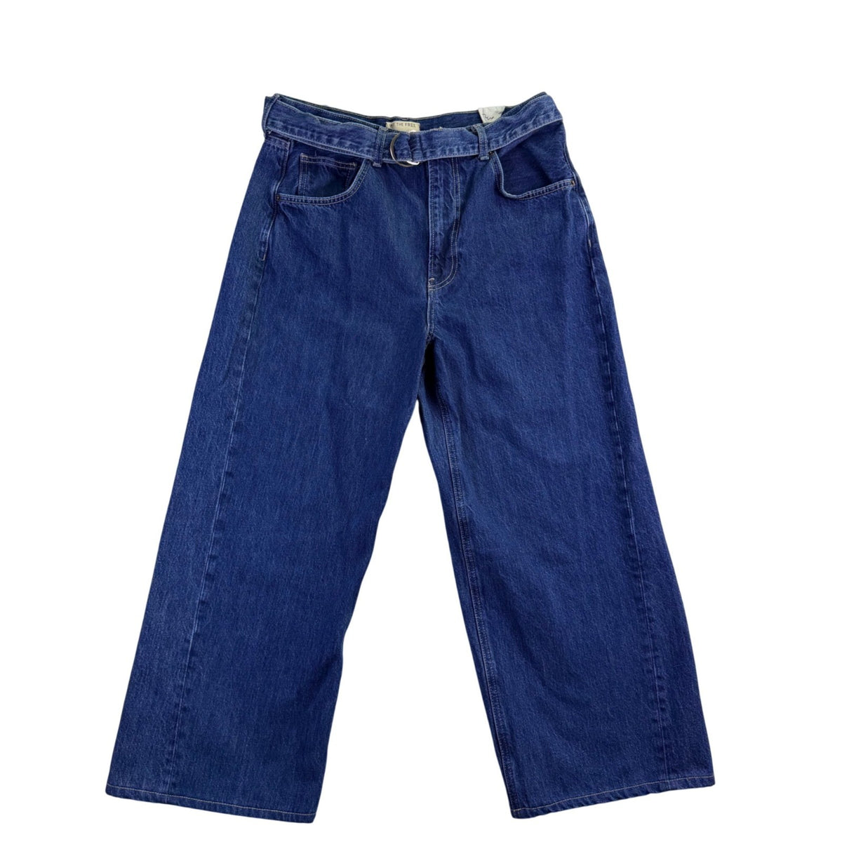 We The Free Womens Blue Cotton Belted High-Waisted Wide-Leg Denim Jeans Size 30