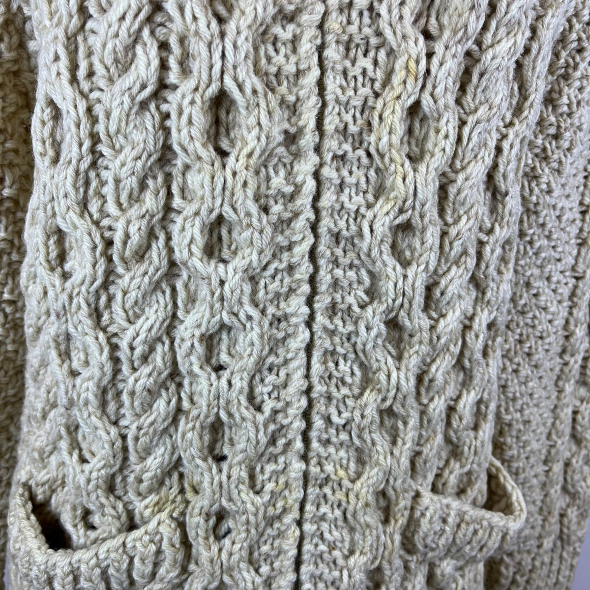 Vintage Andion Women's Cream Wool Knit Sweater Cardigan Open Front Pockets