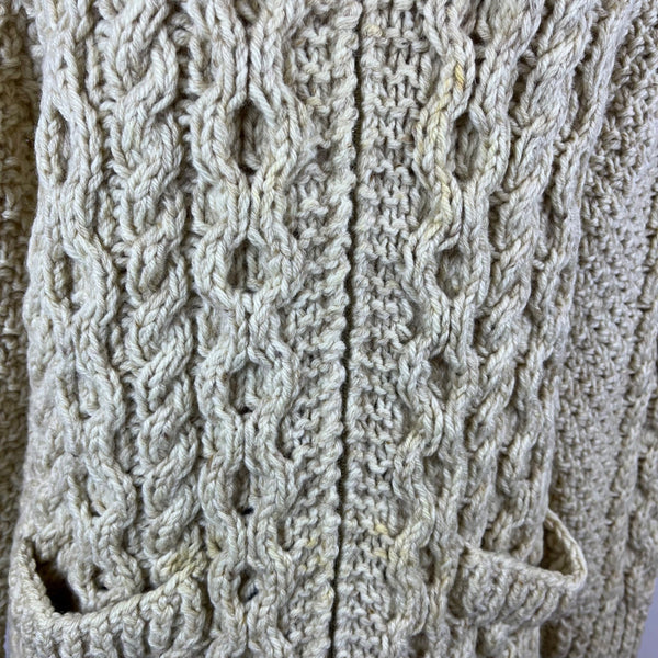 Vintage Andion Women's Cream Wool Knit Sweater Cardigan Open Front Pockets