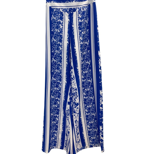 Arden B Blue & White Striped & Floral Wide-Leg Pants Szize XS - New