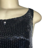Banana Republic Black Sequin Sleeveless Dress 12P Petite Scoop Neck Front & V-Ba