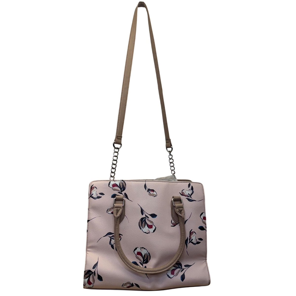 Nine West Women's Beige Faux Leather Floral Print Dual Handles Crossbody Bag
