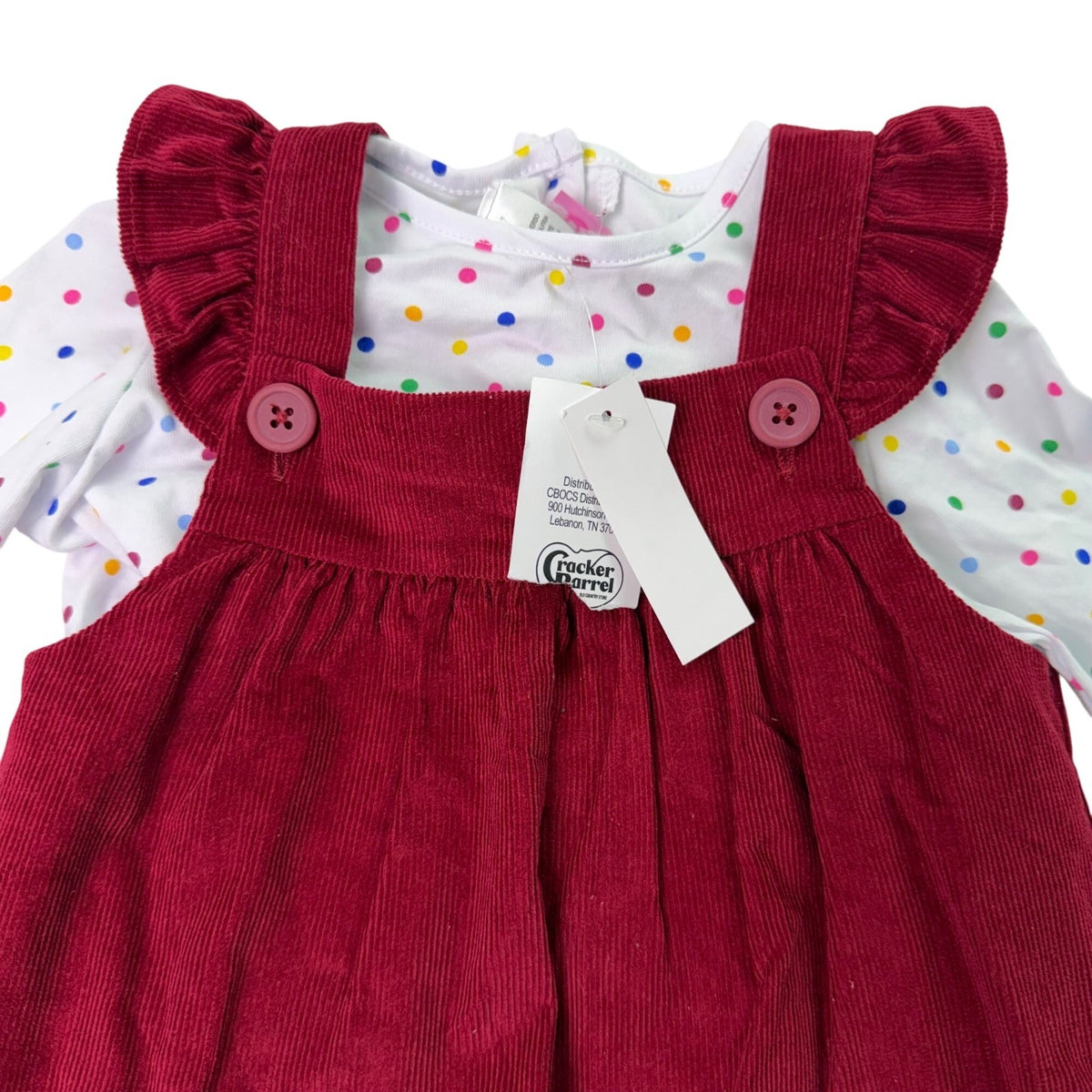 Goodlad Toddlers Burgundy & White Overalls & Polka Dot Shirt Set Sz 24mos - New