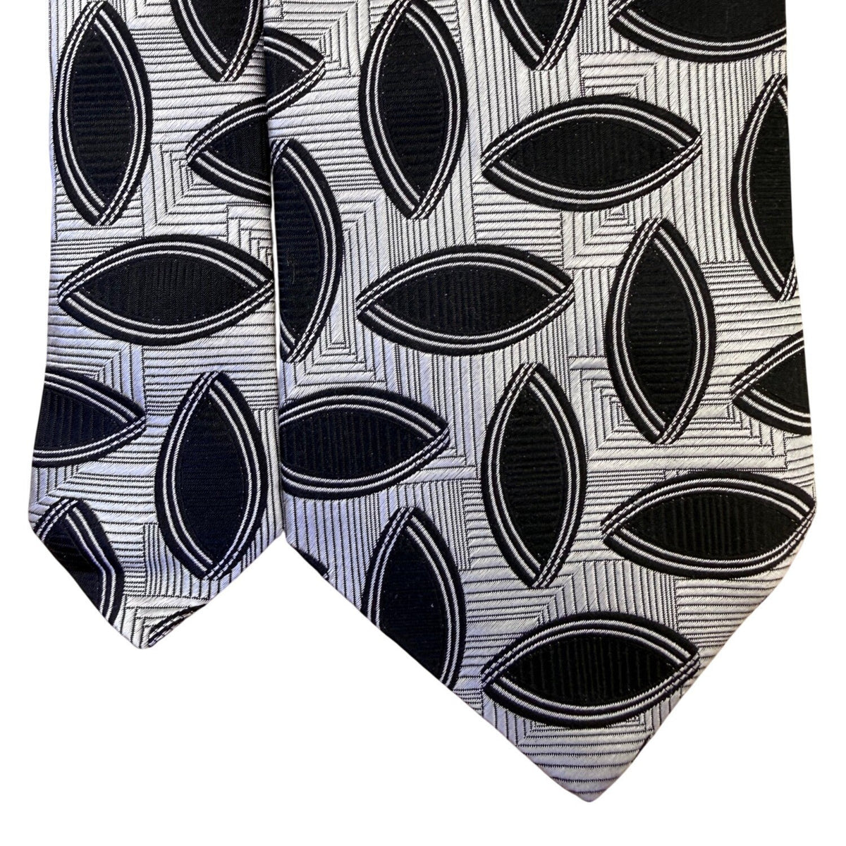 Five Star Mens Black & White 100% Silk Geometric Pattern Designer Necktie