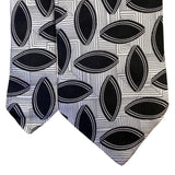 Five Star Mens Black & White 100% Silk Geometric Pattern Designer Necktie