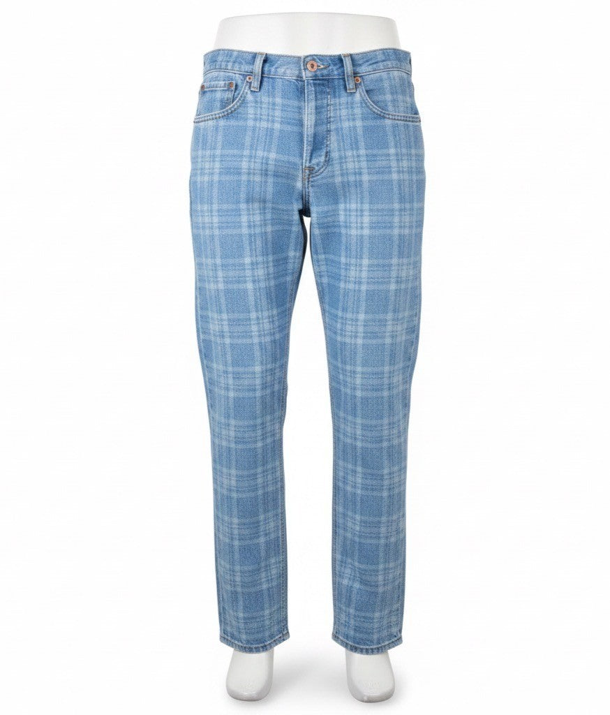 Levis Mens Light Blue Plaid Denim Jeans 512 Slim Fit Modern Style Sz 32x30