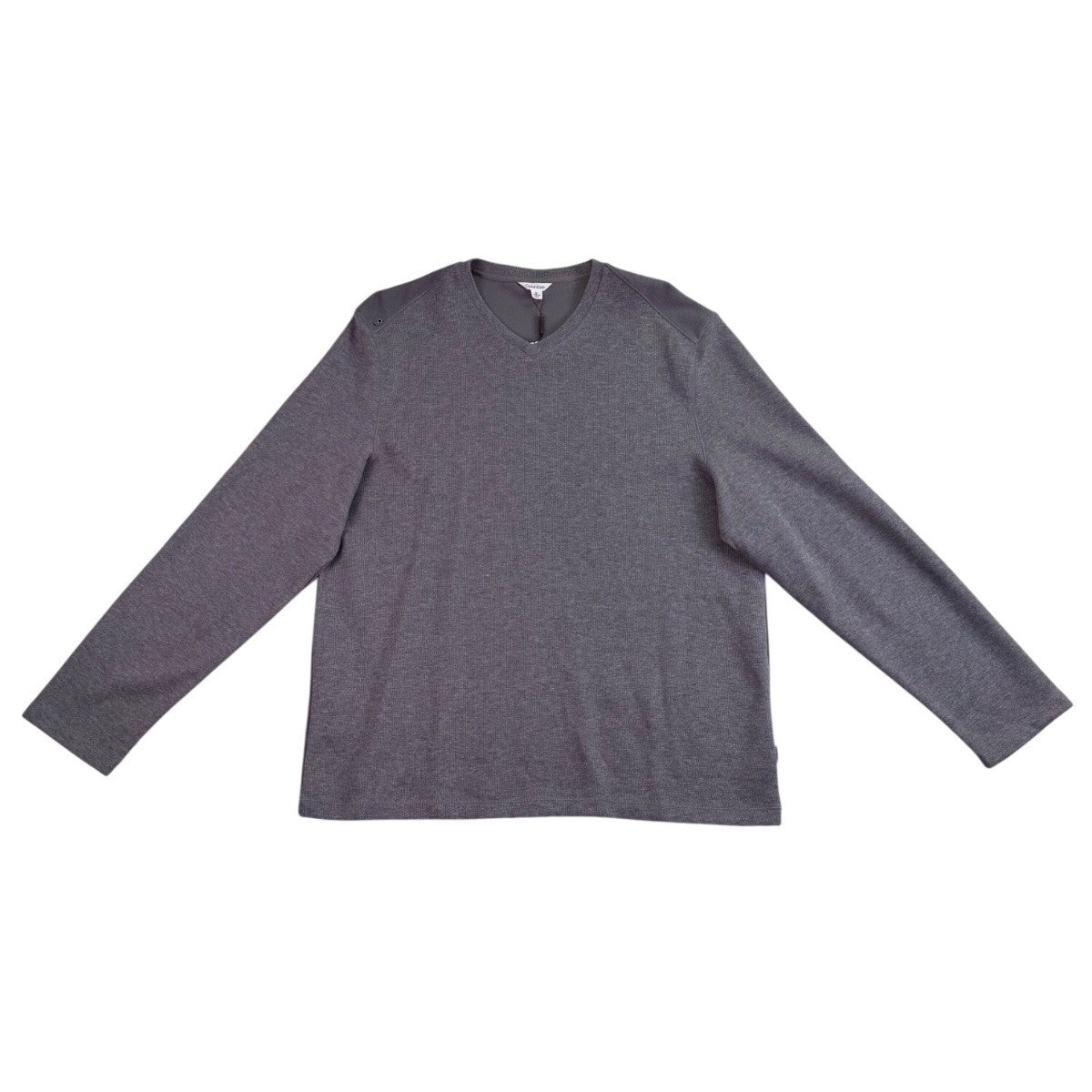 Calvin Klein Mens Medium Grey Cotton V-Neck Liquid Rib Long Sleeve Sweater Sz XL