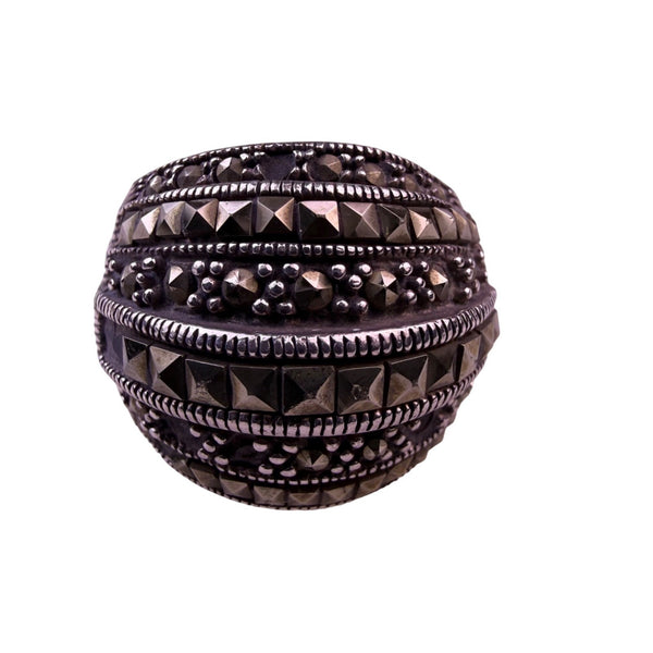 Sterling Silver 925 Womens Black & Silver Marcasite Ring CFJ Thailand Bold