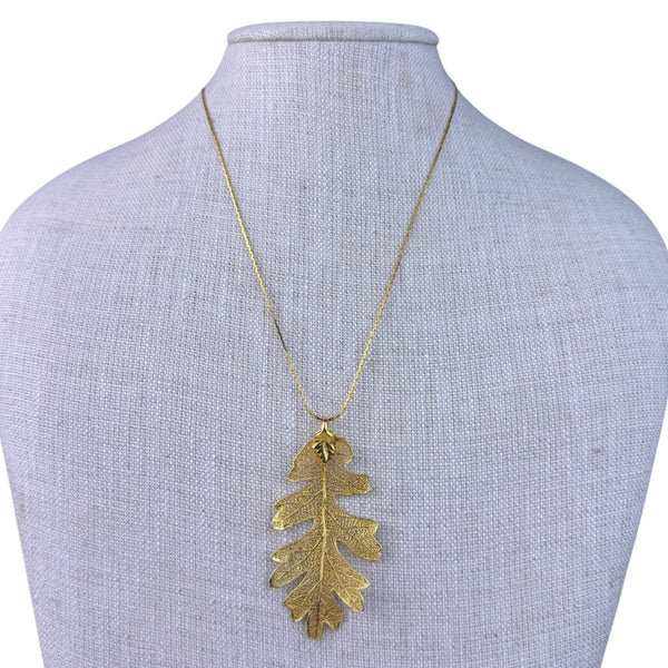 Gold Tone Womens Filigree Leaf Pendant Necklace Chain Japan Vintage