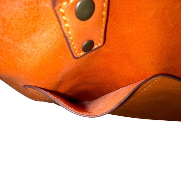 Women’s Orange Leather Adjustable Straps Zip Closure Inner Pockets Tote Bag