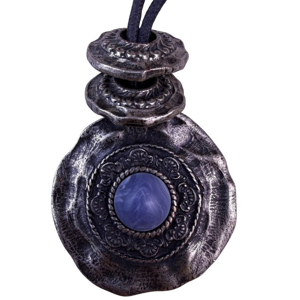 Express Womens Black Cord Necklace Silver Tone Pendant Gray Blue Stone