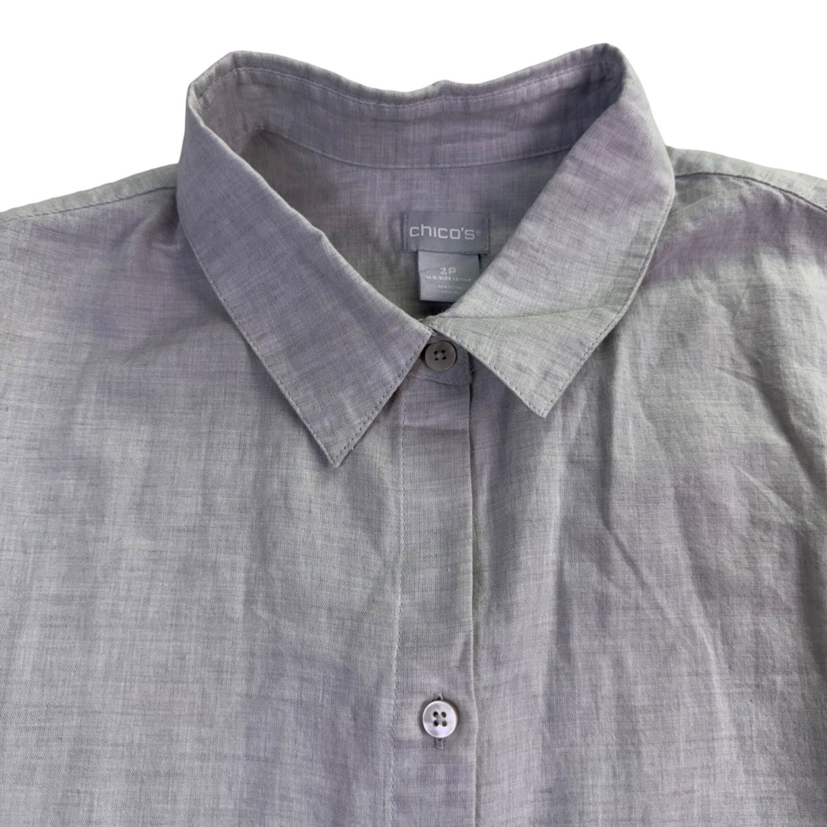 Chicos Womens Light Gray Linen-Blend Button-Down Long Shirt Dress Size 2P