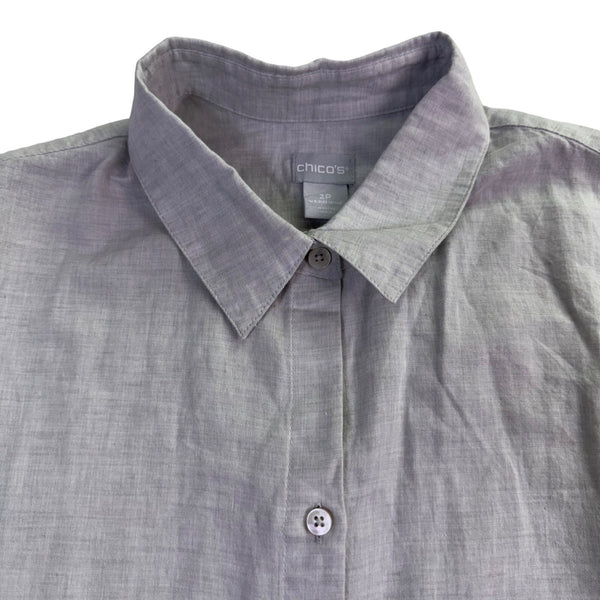 Chicos Womens Light Gray Linen-Blend Button-Down Long Shirt Dress Size 2P