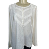 Loft Women’s White Long Sleeve Lace Detail Henley Blouse Sz XL - New