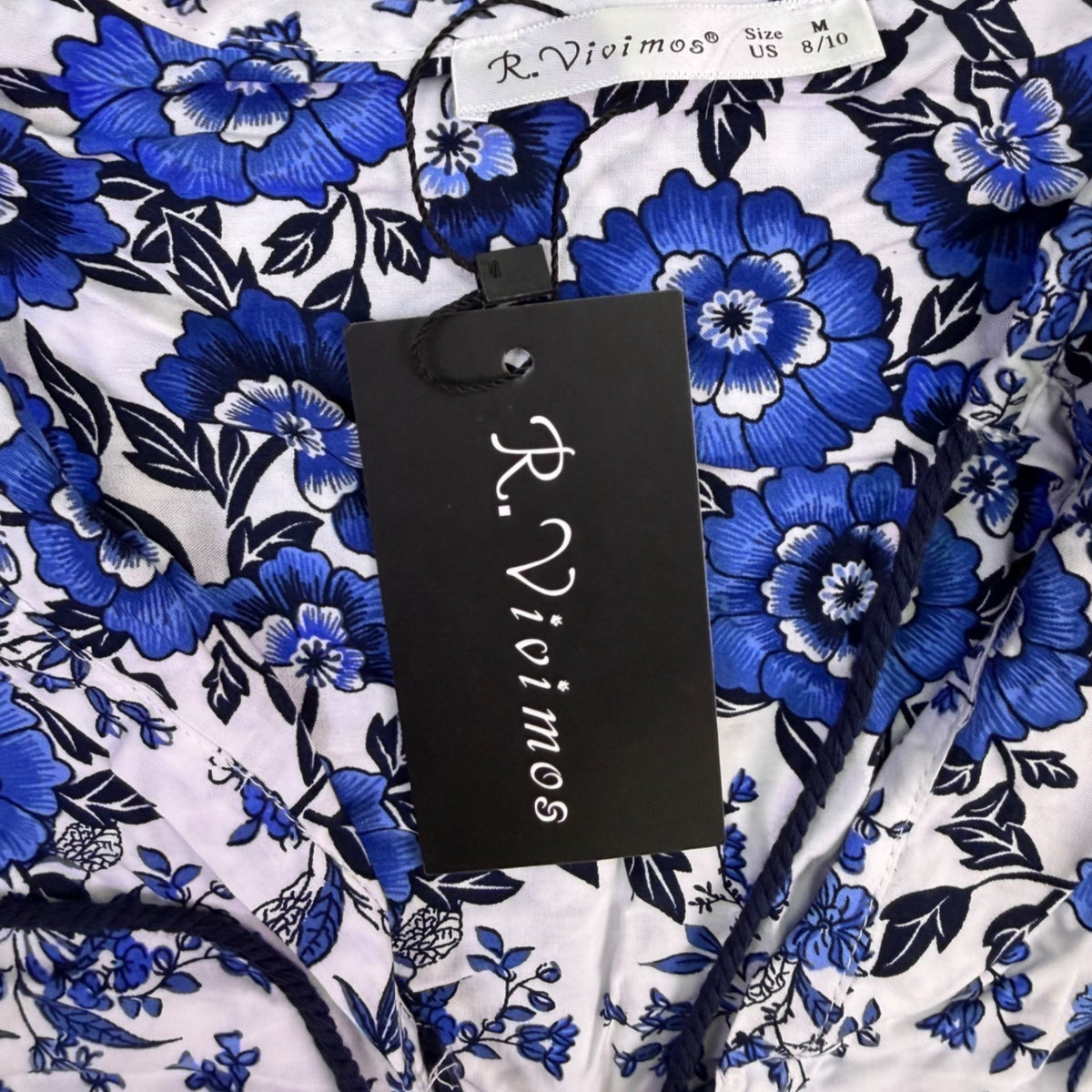 R. Vivimos Womens Blue/White Boho Floral Maxi Dress W/ Long Sleeves Size M