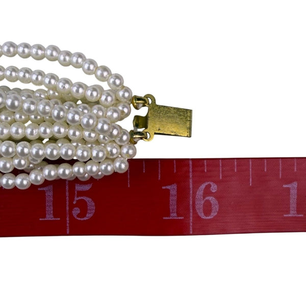 Multi-Strand Seed Pearl Necklace Green Carved Stone Centerpiece Gold Tone