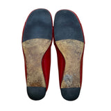 Lazio Collezione Women’s Red Leather Bow Slip-On Jade Wedge Pumps Size 7.5M