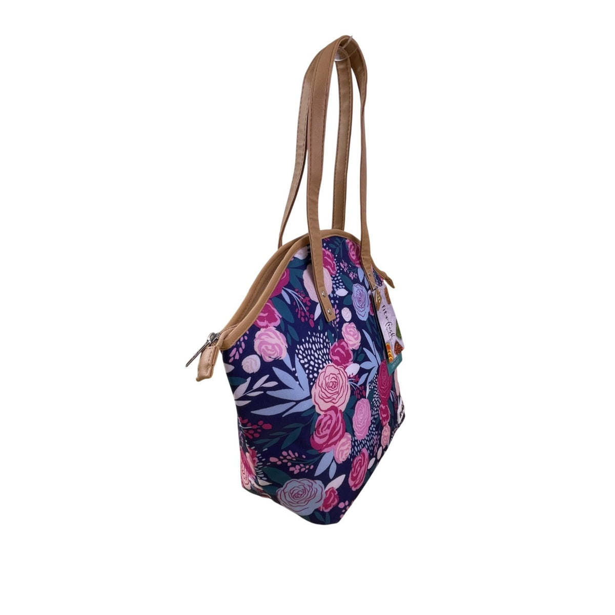 Fit + Fresh Women’s Navy Blue Floral Insulated Lunch Tote With Dual Tan Handles