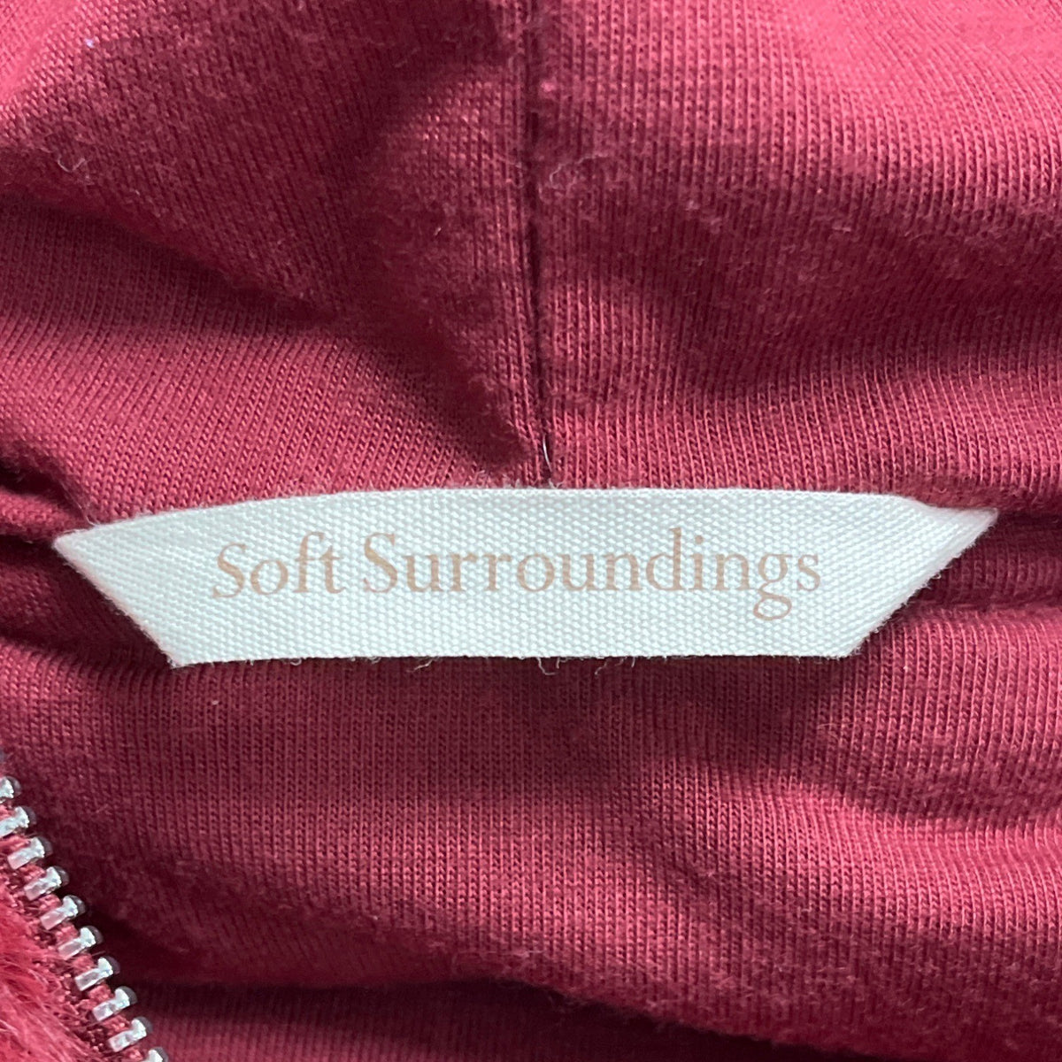 Soft Surroundings Women's Burgundy Faux Fur Hooded Jacket Full-Zip Pockets Sz SP