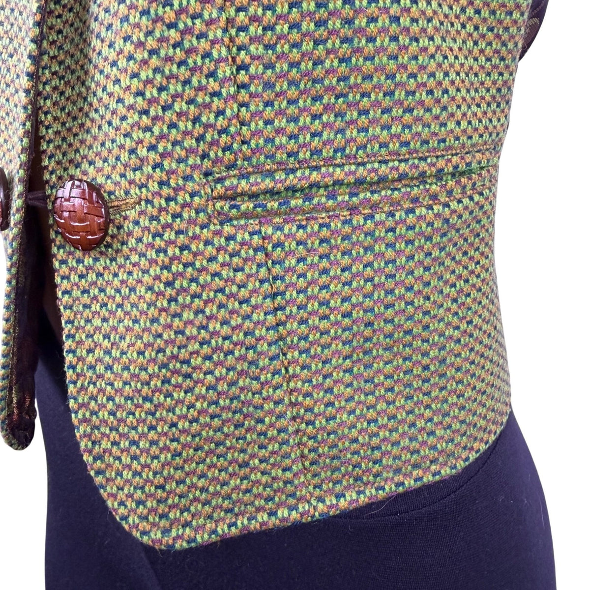 Womens Green Wool Paisley-Back Vest 100% Wool & Acetate Made In Italy Size 36