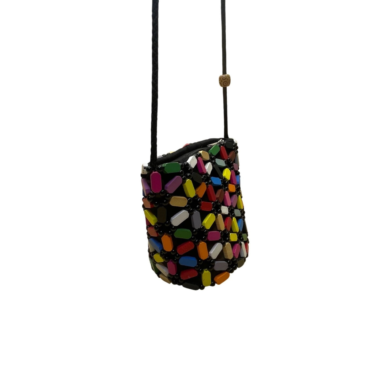 Colorful Mosaic Beaded Women’s Black Bohemian Style Crossbody Bag
