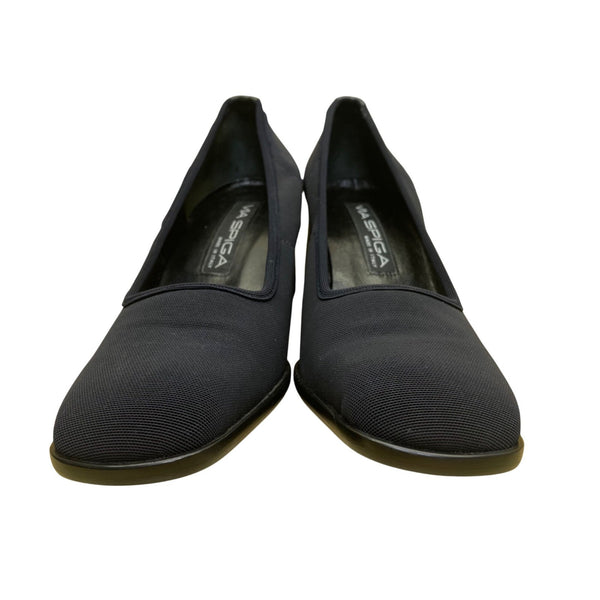 Via Spiga Women’s Navy Blue Elastic Round Toe Block Heel Pumps Size 7.5