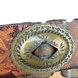 Handcrafted Vintage Brown Leather Belt US Buckle Embossed Design Unique